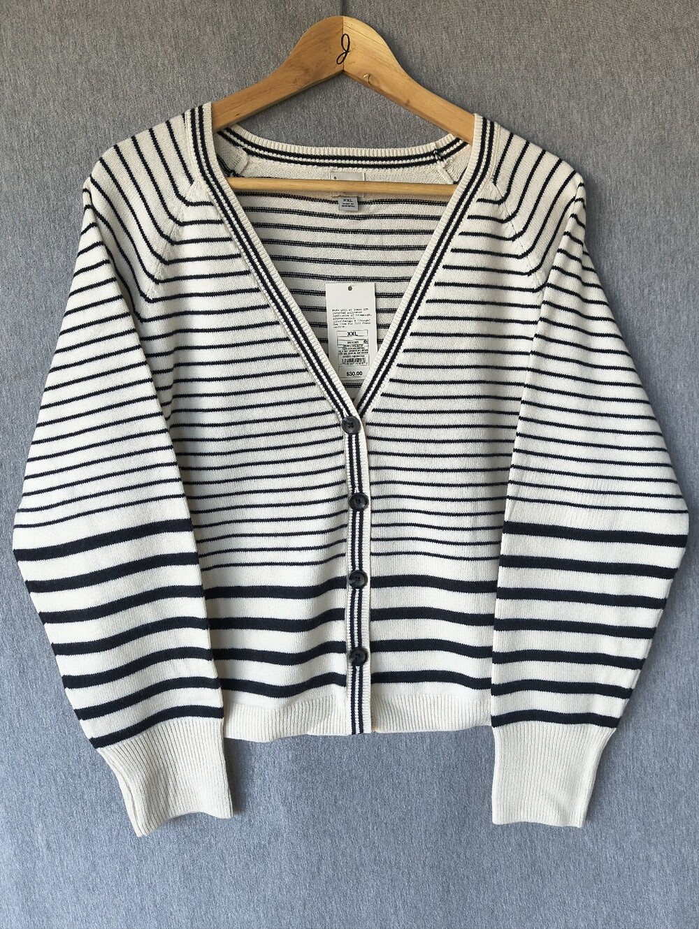 A New Day Long‑Sleeve V‑Neck Cardigan – Cream Striped XXL NWT